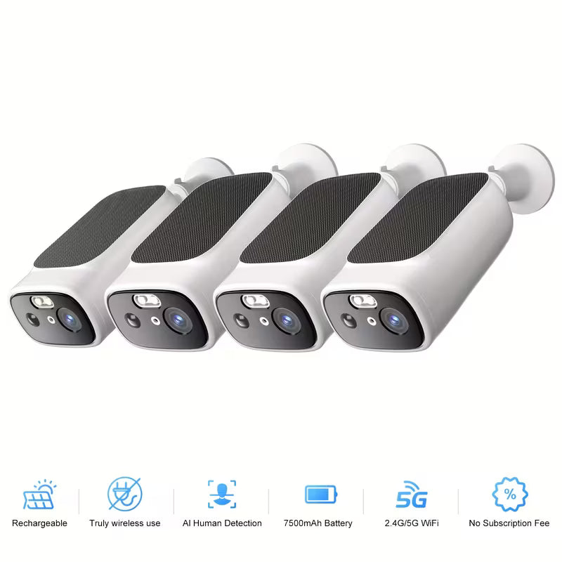 3MP Solar Wireless Outdoor Security Camera System – Full Color Night Vision & Motion Detection (4 Camera Kit)