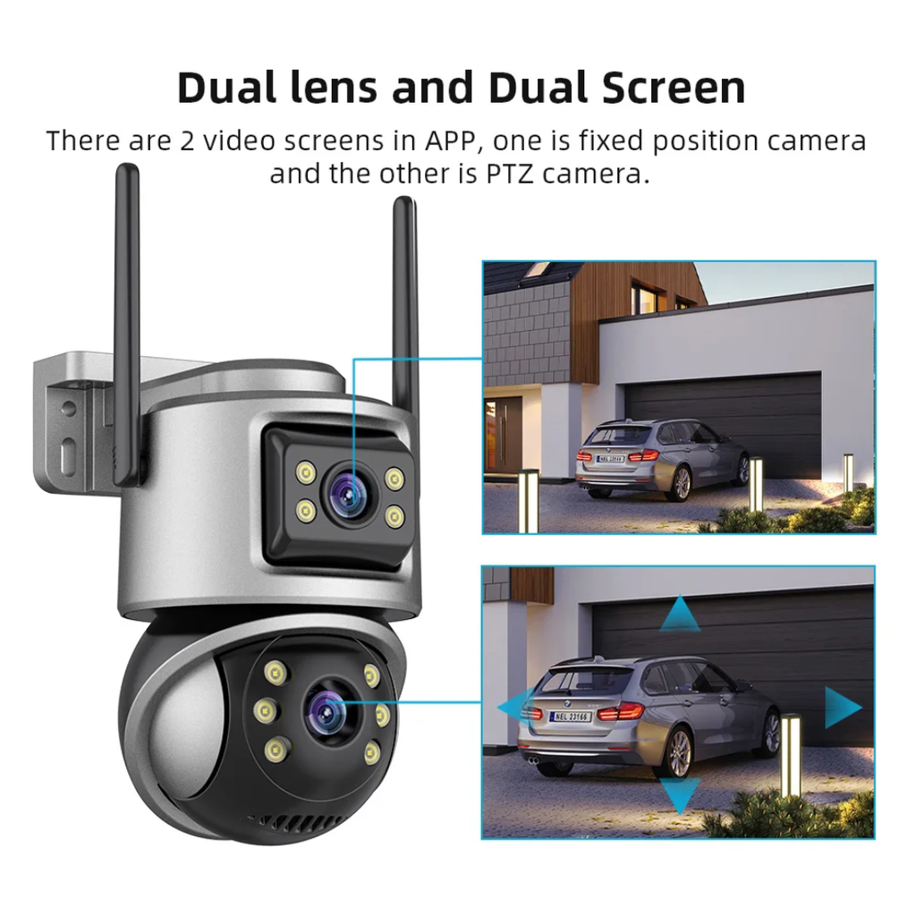 6MP Dual Lens PTZ WiFi Security Camera – iCSee Smart Outdoor CCTV Surveillance System