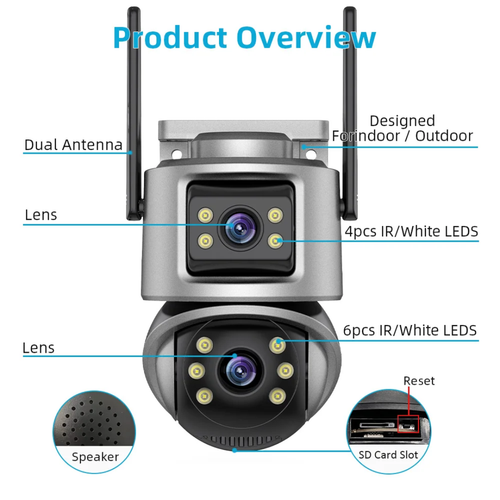 6MP Dual Lens PTZ WiFi Security Camera – iCSee Smart Outdoor CCTV Surveillance System