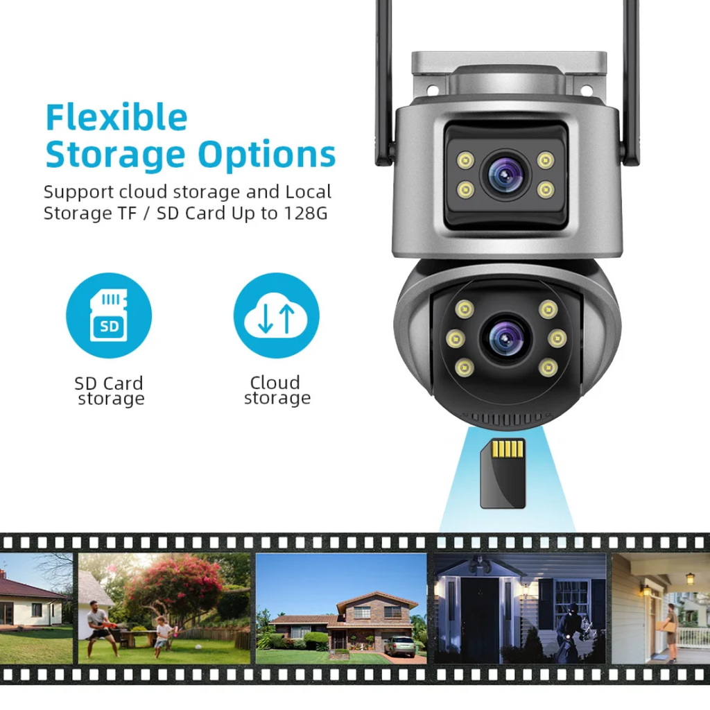 6MP Dual Lens PTZ WiFi Security Camera – iCSee Smart Outdoor CCTV Surveillance System